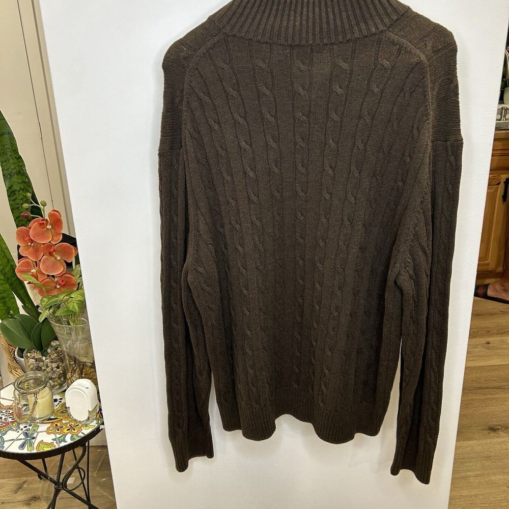 Cremieux Classic sweater Brown cable knit 1/4 zip 100%cotton heavy Grandpa XL - Picture 5 of 9